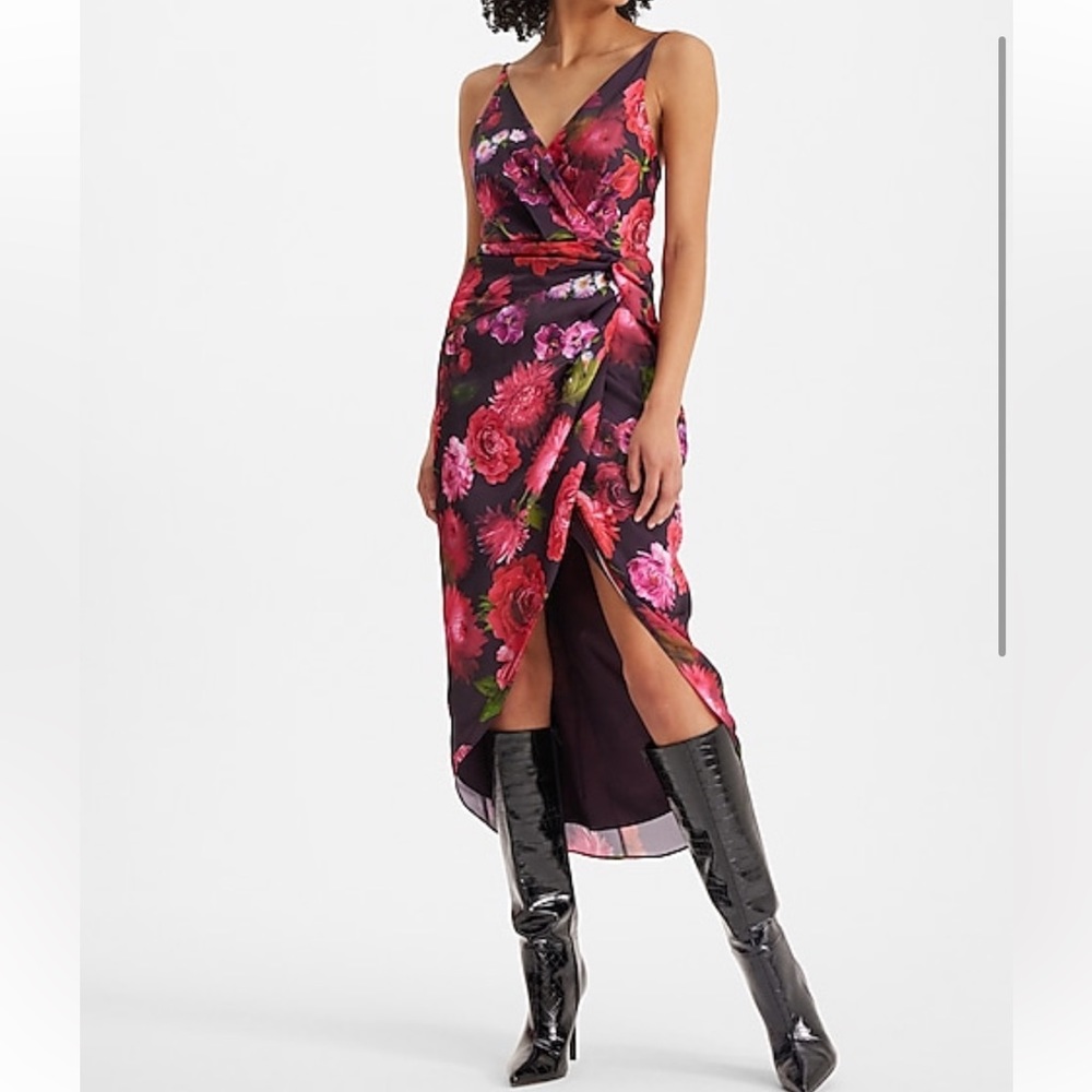 NWT Express red rose high low dress